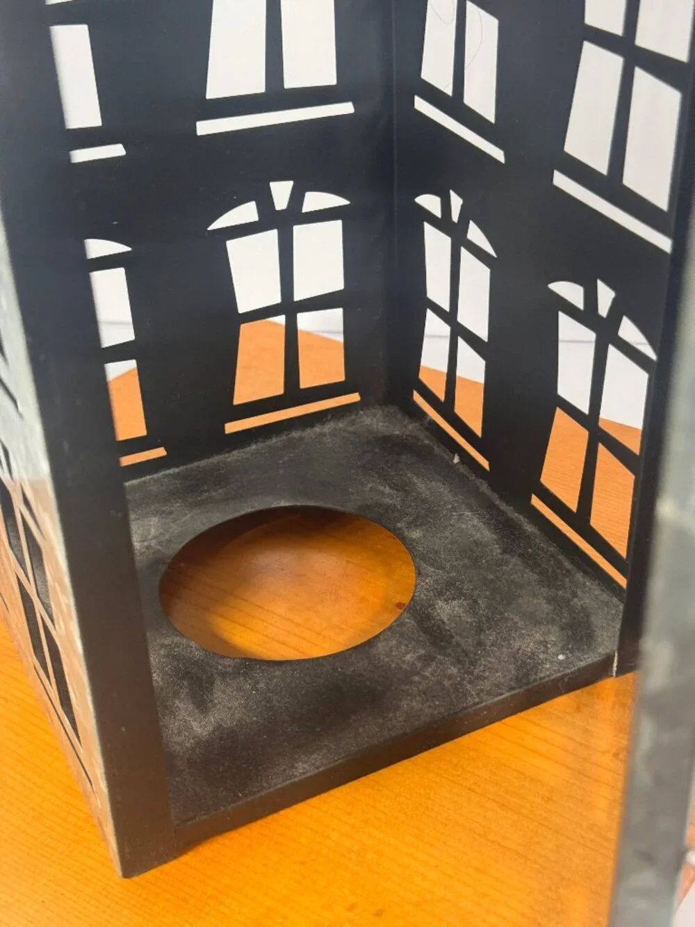 Rustic galvanized metal Halloween haunted house lantern